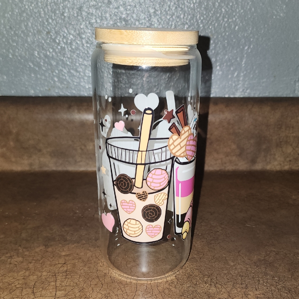 Cute Glass Tumbler with Straw and Lid (#12)